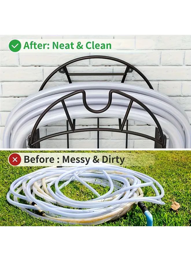 Heavy Duty Metal Garden Hose Holder Wall Mounted With Tool Storage Basket Black - Image 5